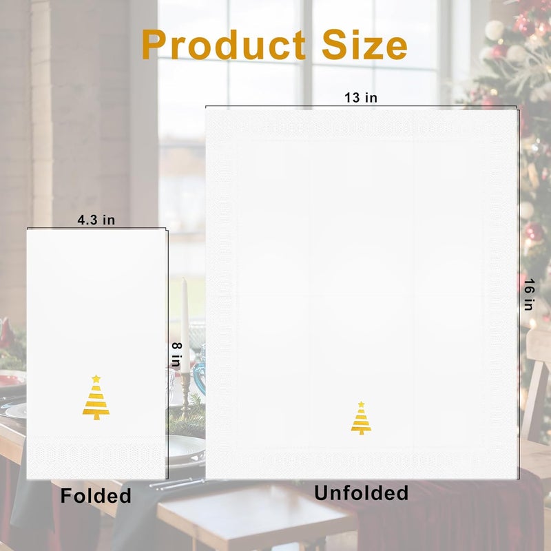 Tbsone Christmas Paper Napkins Disposable: Guest Dinner Hand Towels, Gold Foil Christmas Trees Design for Table Decor, Bathroom, Home, Kitchen, Holiday Cocktail Party (100 Pack) - Image 2